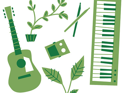 Reverb Earth Day 2019 design guitar guitar pedals illustration instruments keyboard music piano plants vector
