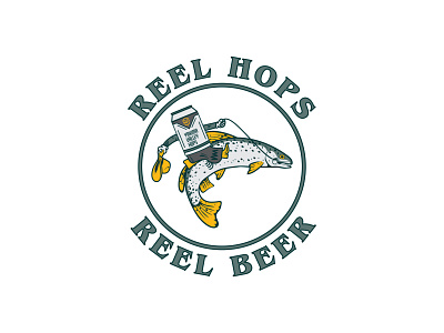 Reel Beer Trout branding clean design design explore fishing hops hunting logo merch design mountains outdoor river trout typography