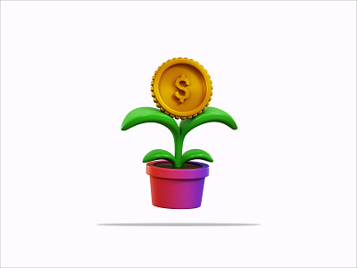3D Illustration Money Flower Pot