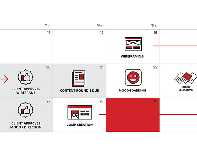 Client Calendar approval calendar client color comps content icons management mood board selection wireframe