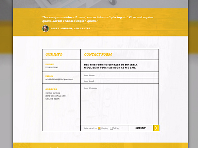 Contact Form Design area contact design form grid input lines testimonial text white yellow