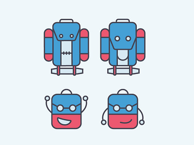 Backpack Characters backpack bag branding character characters cute illustration logo robot robots