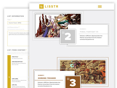 Lisstr Site Development (Shot #2) design edit fantasy form lisstr list listing post rank user videogames website