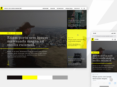 Magazine Website Design article black desktop editorial grid homepage magazine mobile sketch website yellow