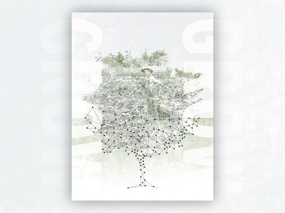 Grow Poster collage dots green grow lines mesh old paper old photo poster print texture tree type