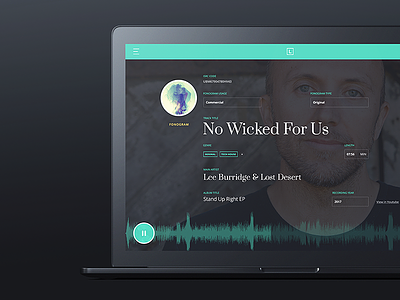 LN Track View application dashboard interface licensing minimal music player ui ux web