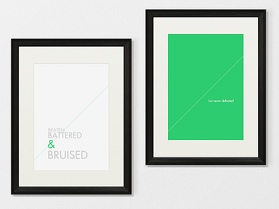 Beaten, Battered & Bruised black conceptual decoration green minimalism motivational poster print wall