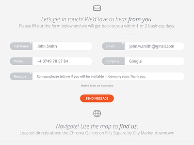 Let's get in touch! button clean flat input minimal orange simple ui ux webdesign website white wip