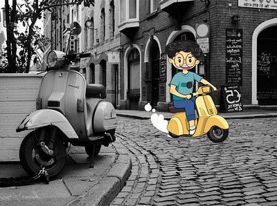 Yellow Scooter! black and white cartoon illustration illustration photoshop portrait illustration scooter yellow yellow scooter