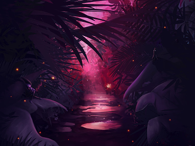 Enchanted Tropical Garden at Dusk concept digital painting environment design fantasy illustration