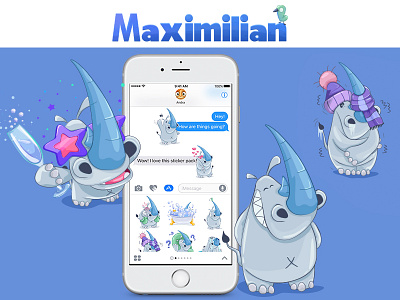 Maximilian Sticker Pack for iMessage app character imessage ios10 iphone rhino rhinoceros stickers