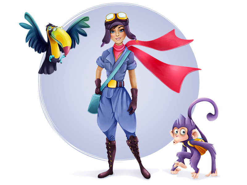 Yasmine & Friends adventure teen characters girl bird toucan monkey aviator