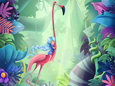 Girl & Flamingo environment fairy fantasy flamingo girl magic