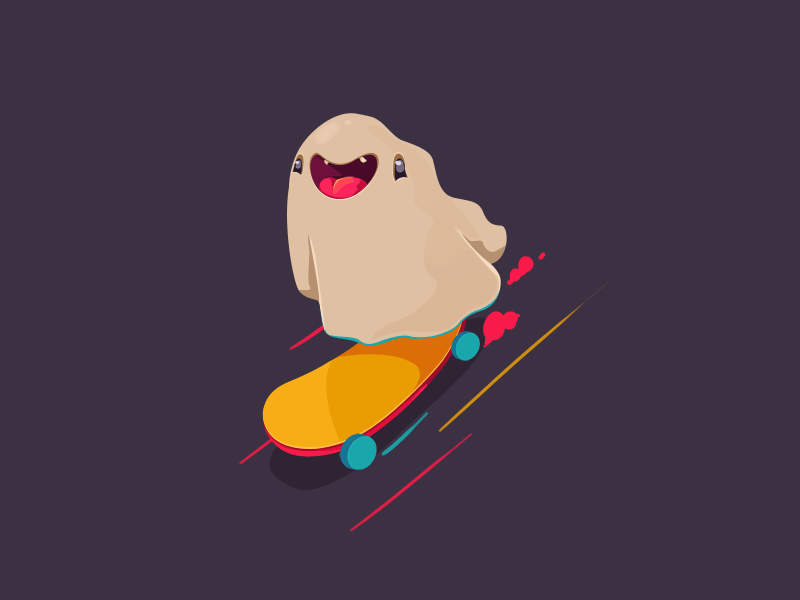 Happy skateboarding ghost animation funny ghost gif loop skateboard