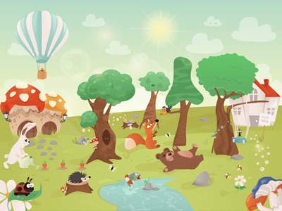 Woods animals forest illustration vector woods