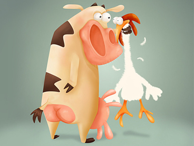 Cow & Chicken cartoon chicken cow illustration