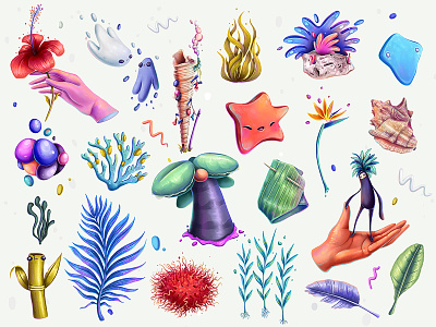 Pocket Things from Thailand algae beach character character design concept corals illustration island shell thailand