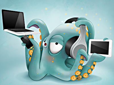 Hypertech Octopus character design e learning illustration mascot octopus