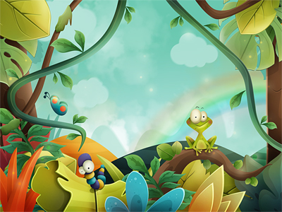 Jungle app butterfly caterpillar characters frog illustration ios jungle ui