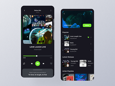 Music App app design green music ui ux