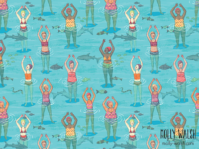 Swimmers Pattern illustration pattern traditional illustration watercolor