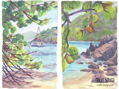 St John Plein Air Paintings beach illustration landscape plein air traditional illustration watercolor