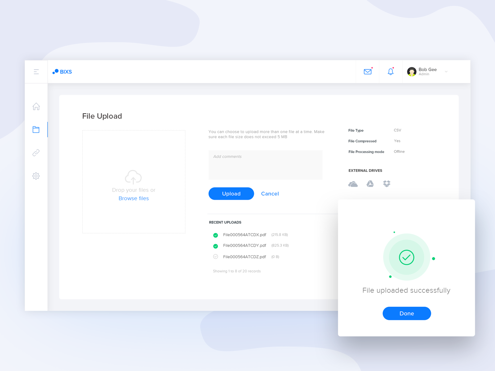 Upload UI by Babuji Nagarajan on Dribbble