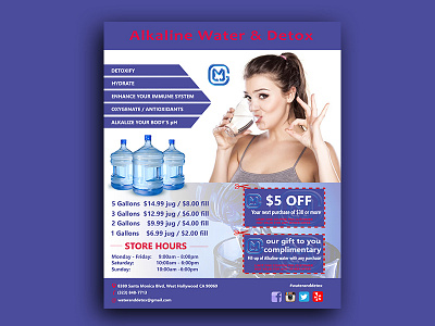 Water and Detox Flyer alkaline blue coupon detox flyer gallons marketing photoshop template water