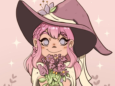 Lil' Spring Witch cute cute art digital art digital illustration digitalart flowers girl girl drawing illustration purple spring witch