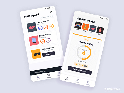 Habitwave - Build habits the social way app colors mobile mobile ui mockup user experience ux