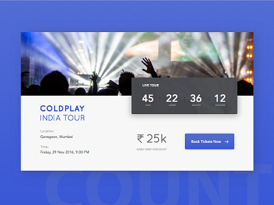Countdown Screen booking coldplay countdown tickets ui website