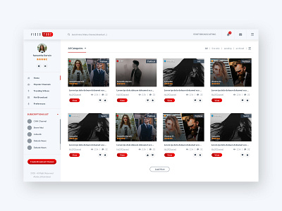 VideoTube - youtube concept redesign bootstrap clean colors creative dashboad design grid layout play playlist red ui video web design youtube