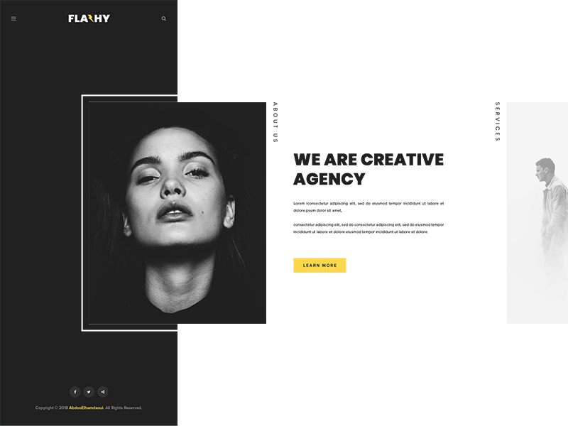 Flashy - Horizontal Creative Agency Theme Animation animation art black blog design clean colors creative design gif animated portfolio typography ui ux web design white yellow