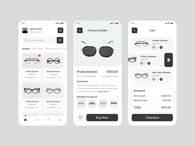 Glasses Shop Mobile App UI ecommerce ecommerce app ecommerce business ecommerce shop eyewear glasses glasses app mobile app online shop product detail shop shopping app sunglasses user experience