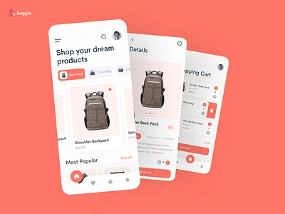 Bag Store Ecommerce App backpacks bag shop bag store bag store app checkout e commerce e commerce app e commerce shop ecommerce mobile design online shop online store product page shopping bag shopping cart srsoumik store app trending women bag