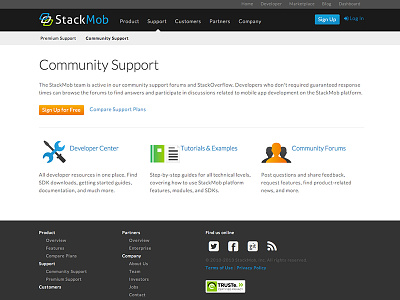 StackMob Support site design support ui web design website