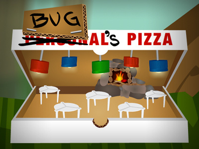 Bug Al's Pizza app cartoon flash games humor illustration