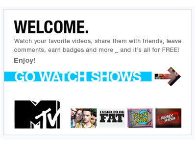 MTV Shows Welcome app facebook app graphic design mtv ui visual design welcome