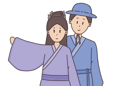 Chinese Ancient Hanfu Ruqun Couple Drawing