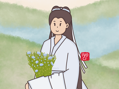 Chinese Hanfu Girl Flower Illustration