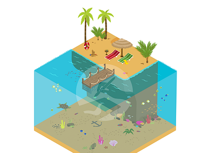 Isometric beach adobe illustrator isometric illustration vector vector art vector illustration