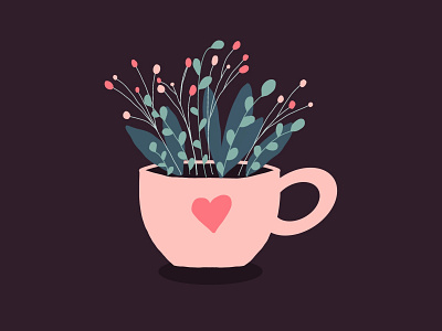 Cup of Joy design everytuesday flat flowers flowers illustration illustration line procreate shape vector