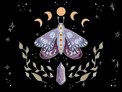 Moth Lite constellations crystal design explore illustration leaves line meta moons moth procreate shading shape stars vector