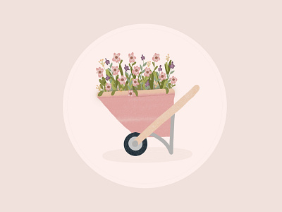 Wheelbarrow Blooms design flat illustration line shape vector