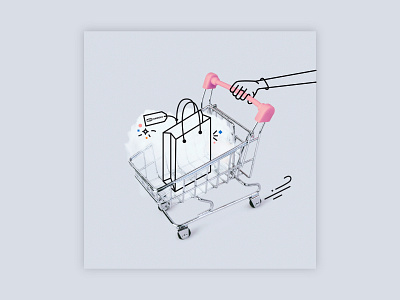 Blog header graphic design ecommerce flat illustration line photo shopping cart sparkles vector