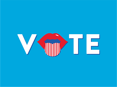 Swear to Vote: Vote! blue election emblem flat design lips red typography usa voice vote white