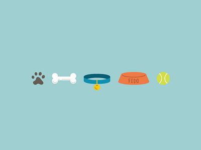Dog Necessities ball bone collar dog flat icons illustration paw simple vector
