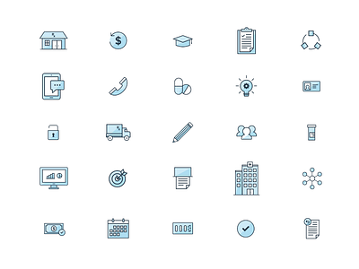 Health System Icon Set blue digital flat health health system healthcare hospital icon iconography line pharmacy simple