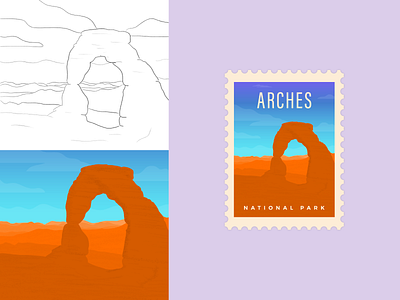 Arches National Park adobe fresco color design gradients illustration illustrator national park postage stamp simple sketch