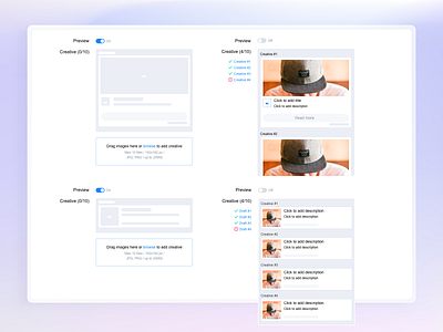 Campaign form component “Creative” 🖼️ abstract analytic campaign form creative edit mode form panel product product design saas settings ui ux